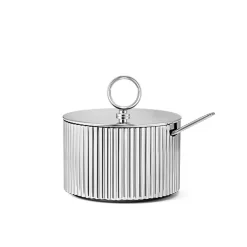 GEORG JENSEN Bernadotte Sukkerskål m/Skje Rustfritt Stål Sale