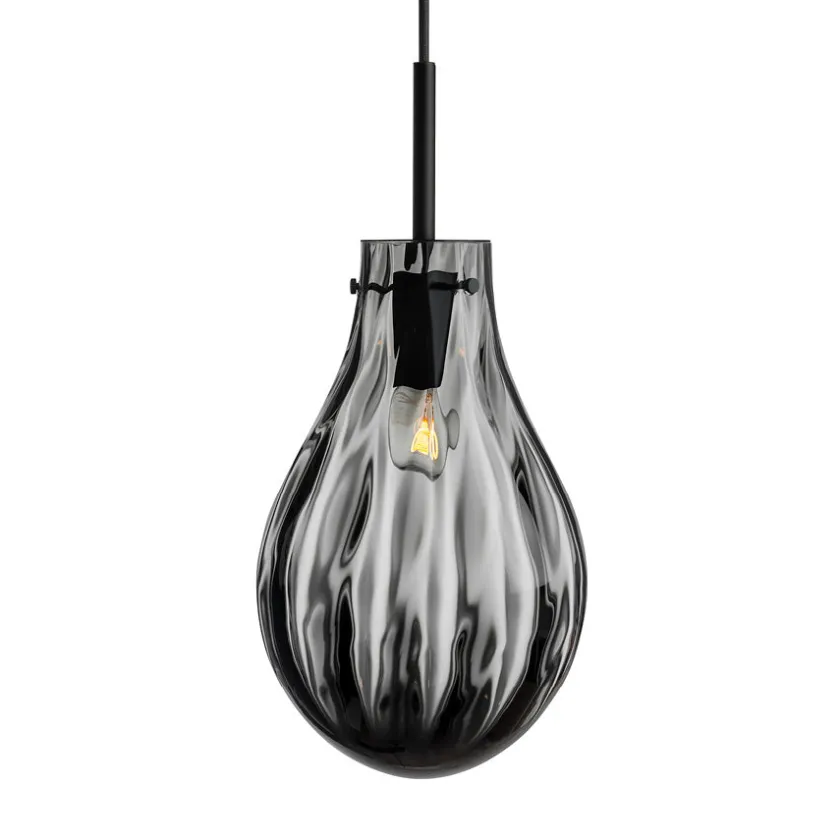 HADELAND GLASSVERK Dråpe Pendellampe Dobbeltoptikk Røkgrå Best