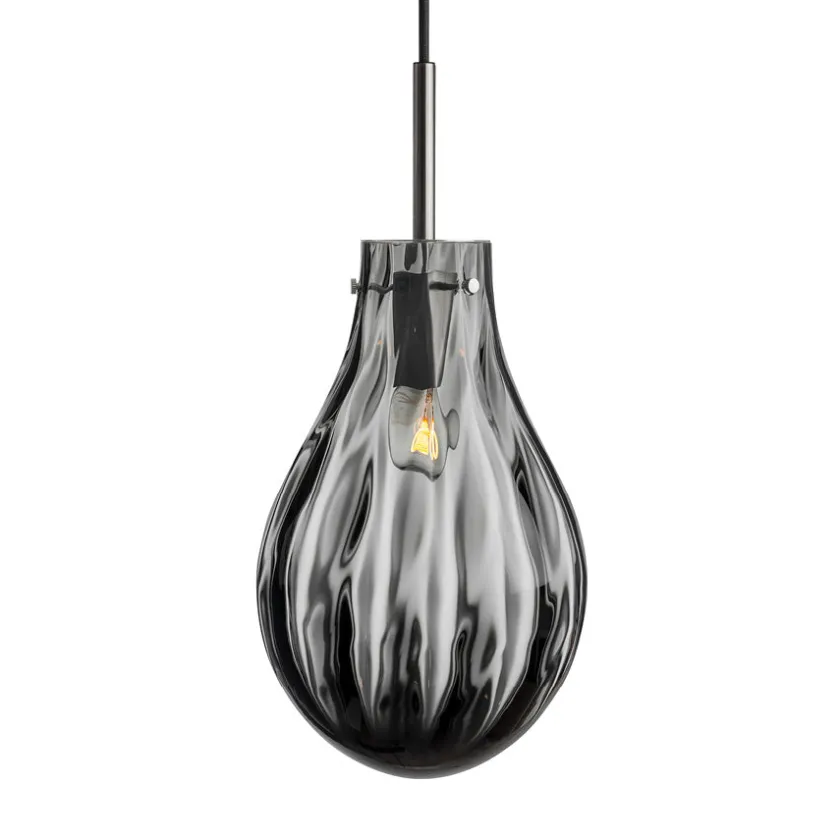 HADELAND GLASSVERK Dråpe Pendellampe Dobbeltoptikk Røkgrå Best