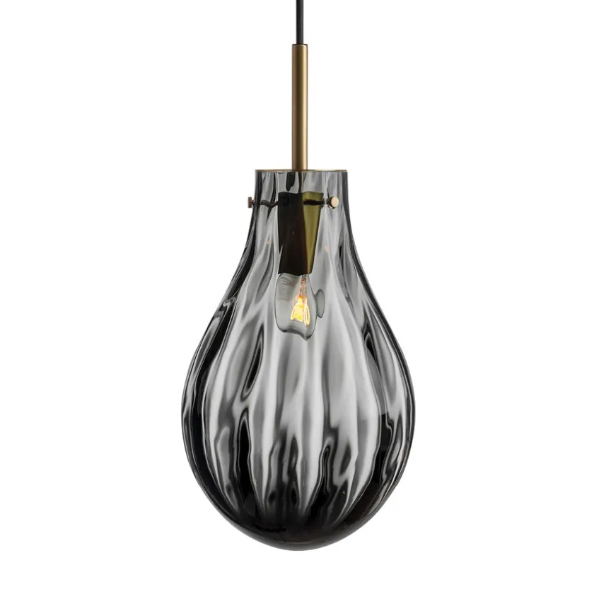 HADELAND GLASSVERK Dråpe Pendellampe Dobbeltoptikk Røkgrå Best