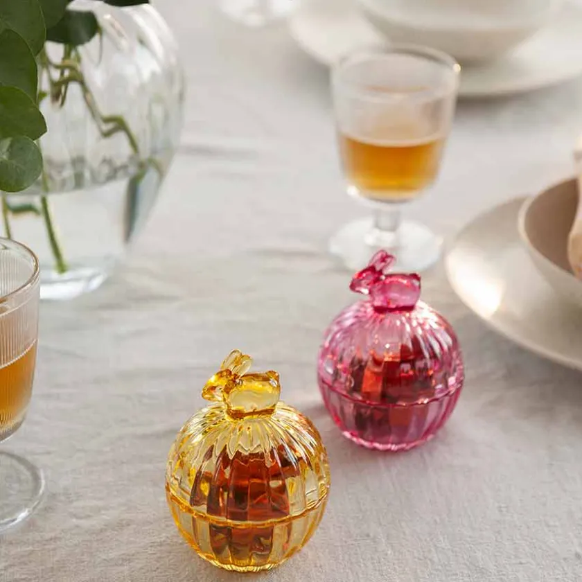 HADELAND GLASSVERK Glasskål m/Lokk Hare Rosa 12,5cm Hot