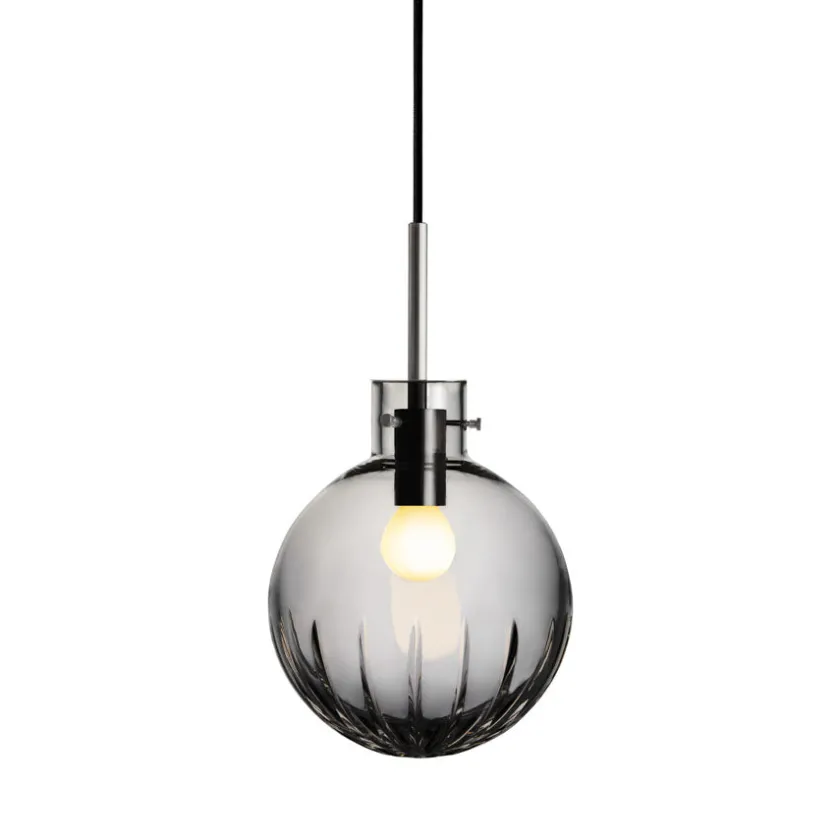 HADELAND GLASSVERK Krystallkule Taklampe Stor Stjerne Røkgrå Hot