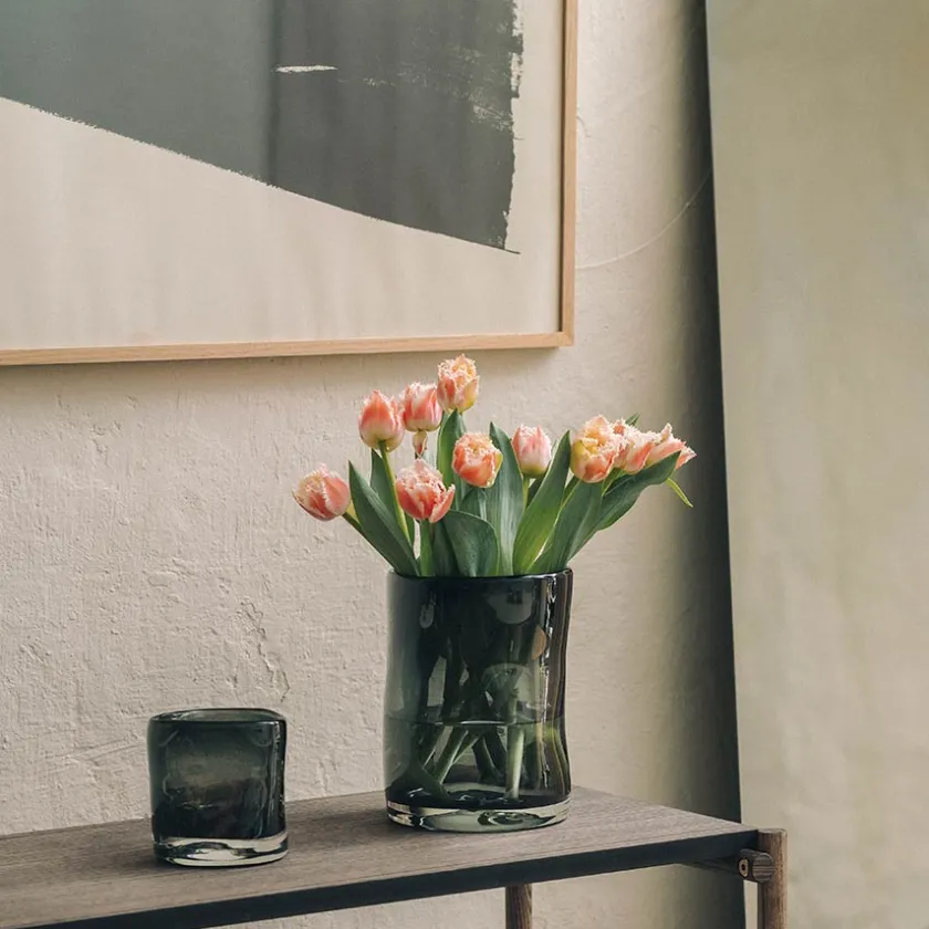 HADELAND GLASSVERK Sine Telysholder 12,5x10,5cm Røkgrå New