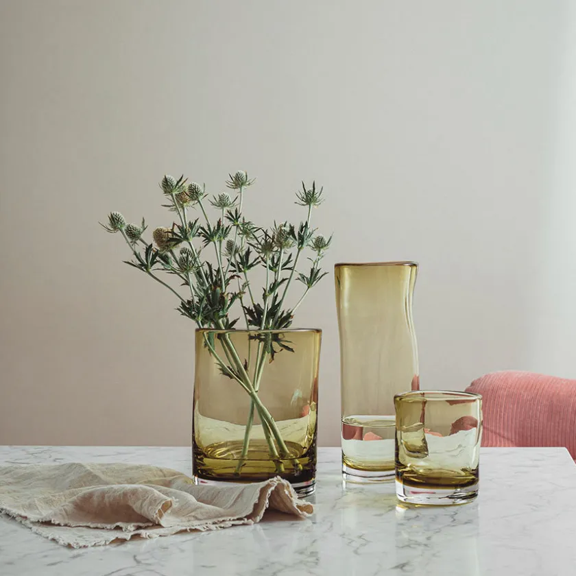 HADELAND GLASSVERK Sine Vase / Lyslykt 12,5 x10,5cm Oliven