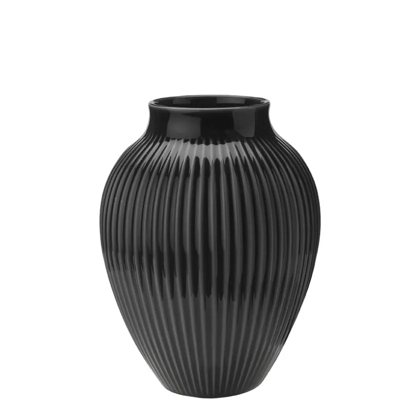 KNABSTRUP KERAMIK Vase 20cm Riflet Svart Hot