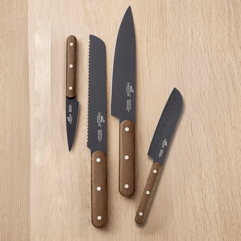 LION SABATIER Phenix Walnut Knivsett 4 Deler Sort/Valnøtt Hot
