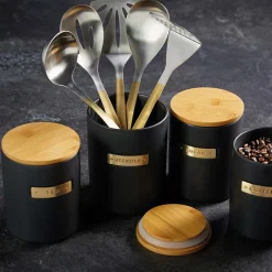 Lifetime Brands Europe ltd Masterclass Oppbevaringsboks Sukker 1L Sort med Bambus Lokk Outlet