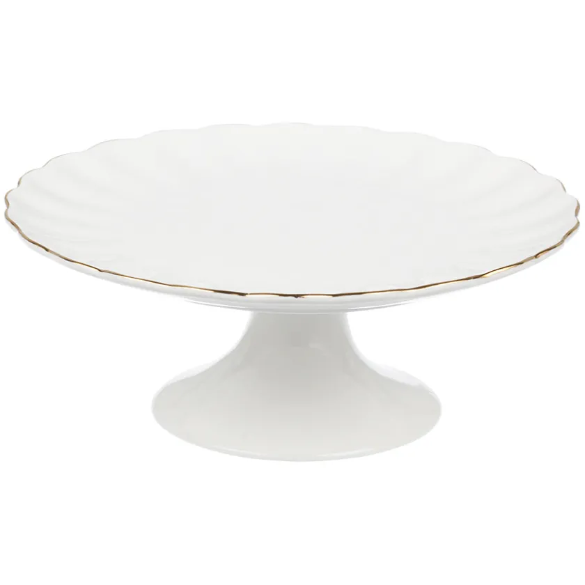 NOVA Lilly Kakefat På Stett 28cm Hvit m/Gullkant Sale