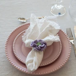 SEASONS Summer Collection Serviettring Porselen m/Heklet Blomst 2pk Hv Clearance