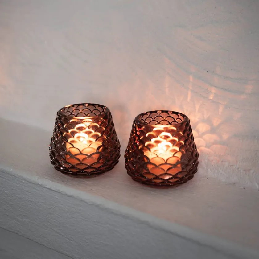 CHRISTIANIA 1739 Telysholder Furu Glass 6,5cm Brun 2pk Clearance